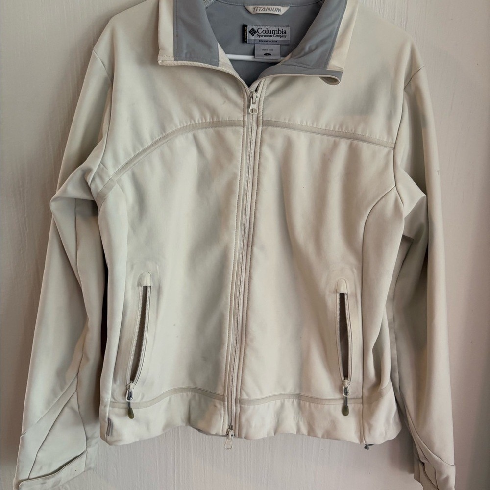 Columbia Titanium Softshell Jacket Womens Large Cream Full Zip Hiking Gorpcore - Picture 2 of 4